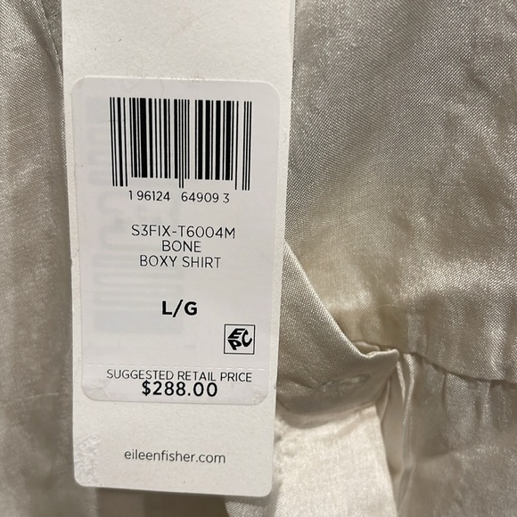 Eileen Fisher Band Collar Longline Boxy Silk Shirt NWT Large - Picture 6 of 6